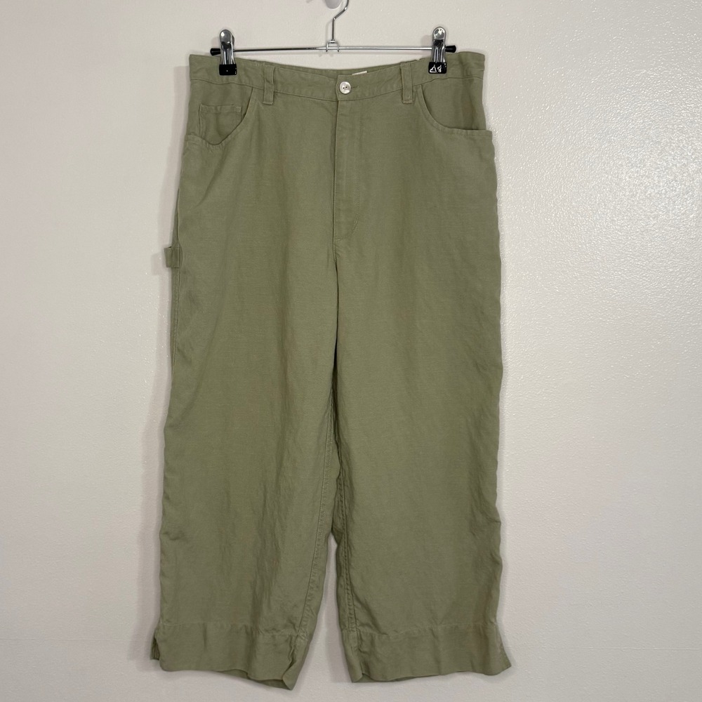 Chico's Design Carpenter Pants Womens Sage Green Very Good Linen Tencel Boho